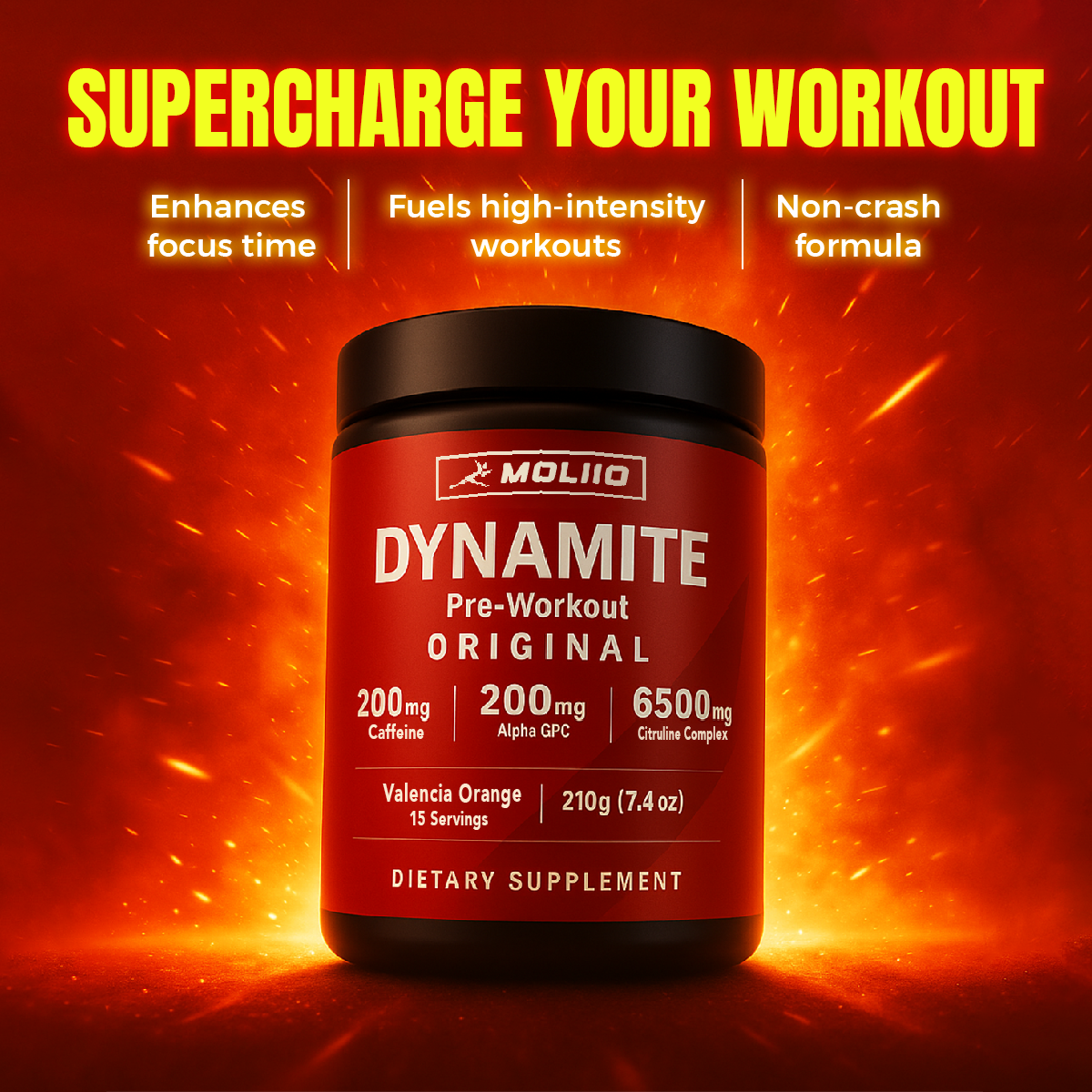 MOLLIO™ Dynamite Pre-Workout | Valencia Orange - (210g, 15 Servings)