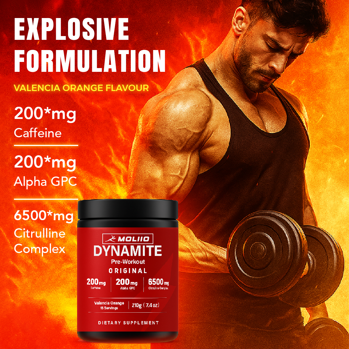 MOLLIO™ Dynamite Pre-Workout | Valencia Orange - (210g, 15 Servings)