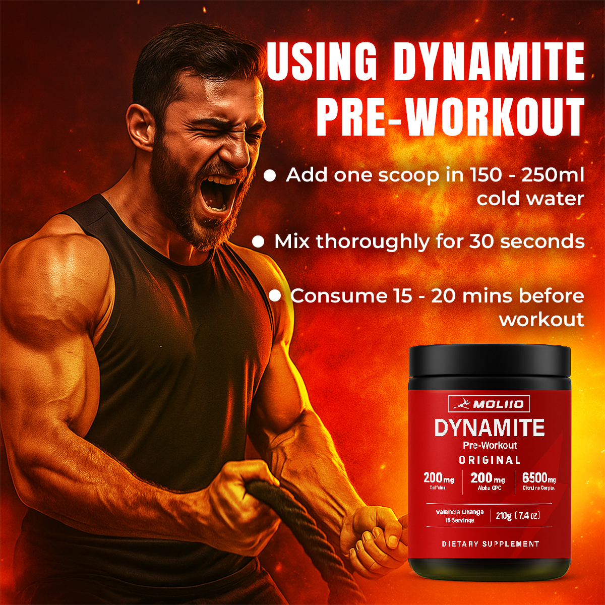 MOLLIO™ Dynamite Pre-Workout | Valencia Orange - (210g, 15 Servings)