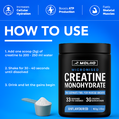 MOLLIO™ Micronised Creatine Monohydrate (100g, 33 Servings)